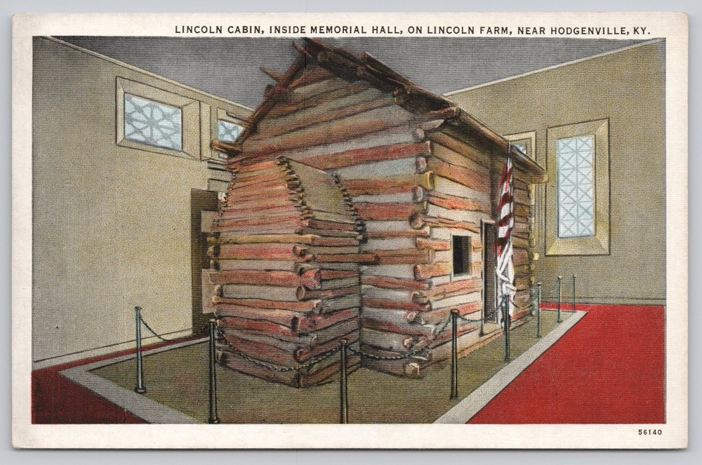 Vintage Linen Postcard Lincoln Cabin Memorial Hall Hodgenville KY