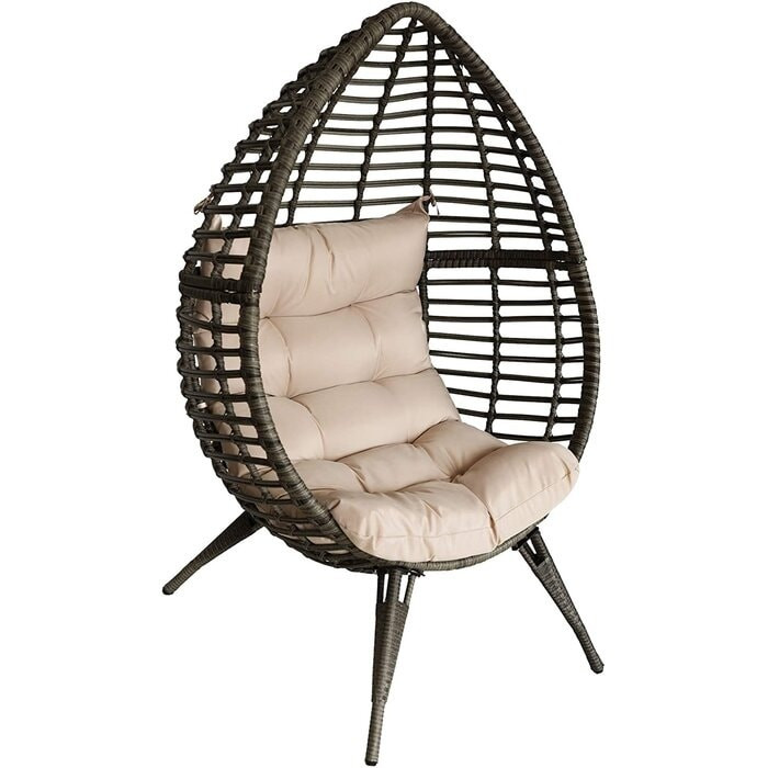 Outdoor Wicker Egg Chair with Cushion Lounge Chair Teardrop