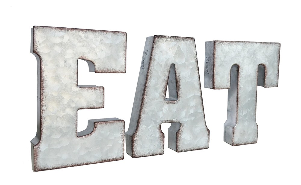 Galvanized EAT Sign Rustic Metal Letters Free Standing Decorative Sign Wall D...