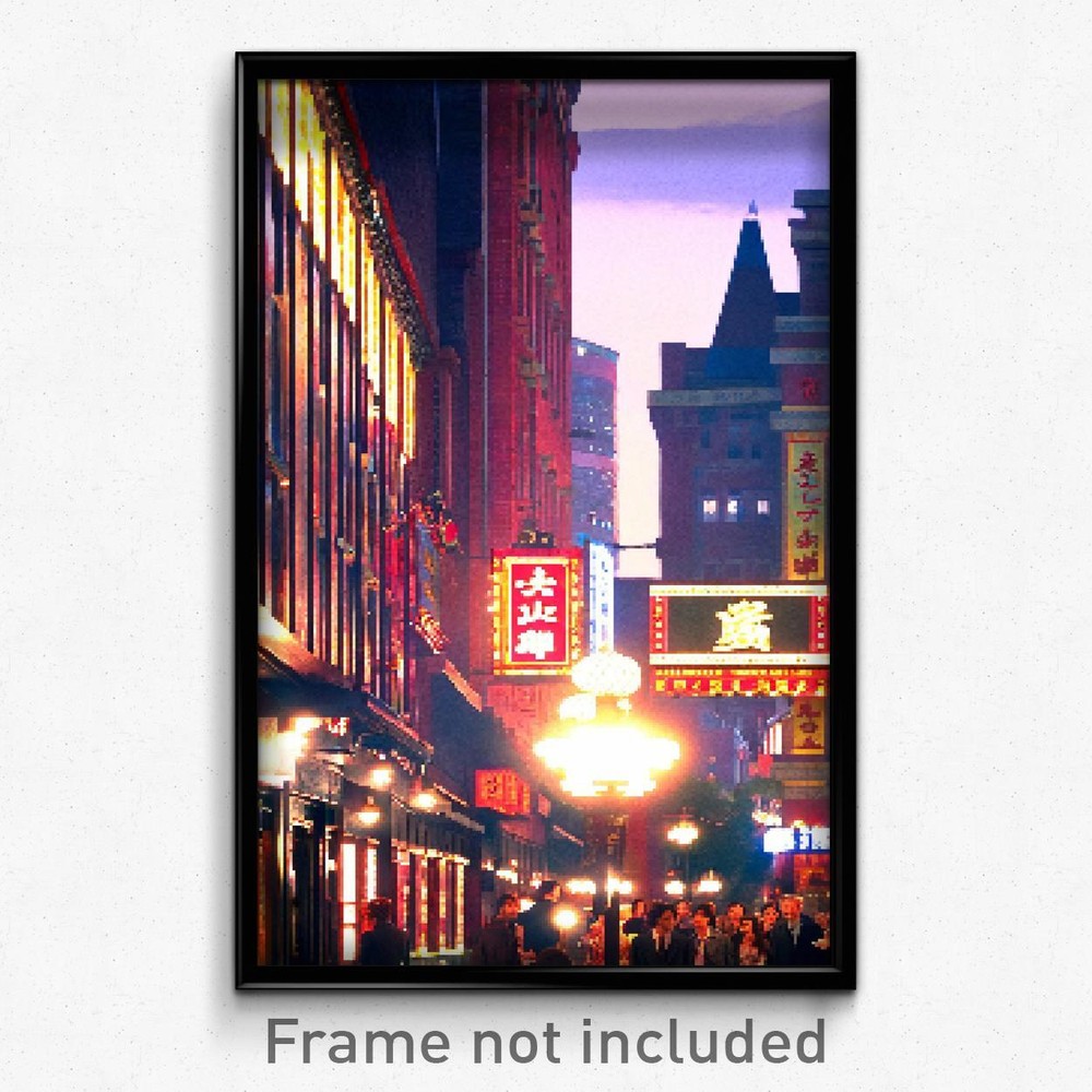 8 Bit Psychedelic Pixel Art Poster of Busy Canton Trippy Video Game Print