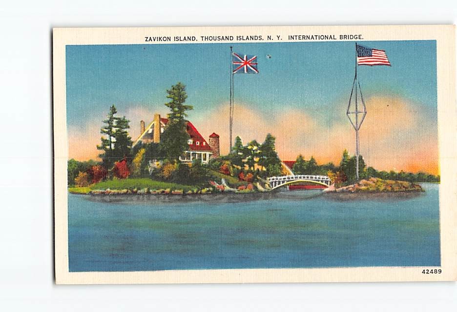 Postcard Zavikon Island Thousand Islands New York International Bridge