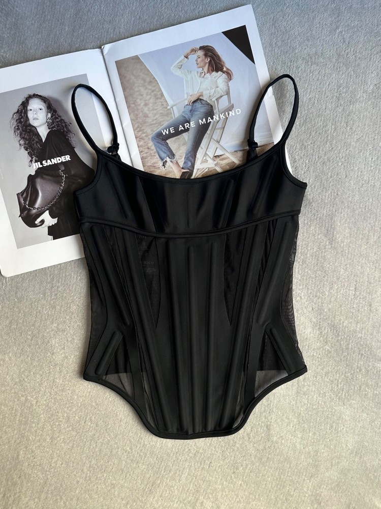 Rare Mugler H&M Mesh-Paneled Black Sexy Corset Top Size XXS