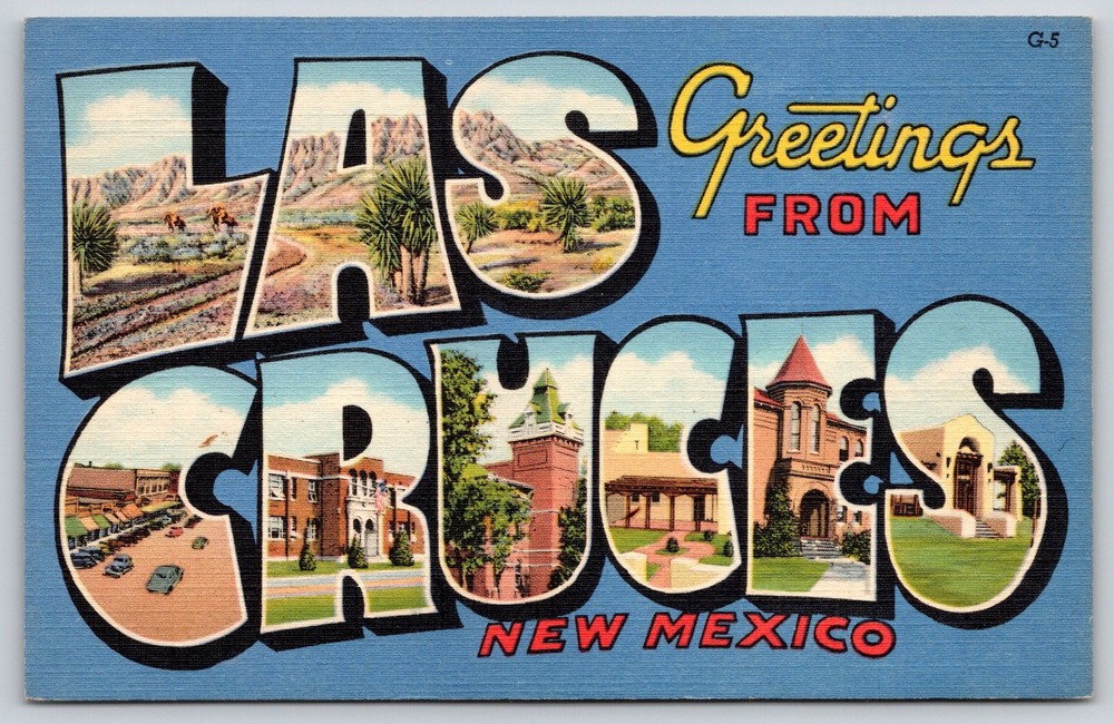 Las Cruces New Mexico~Main St~Desert~Large Letter Linen Postcard