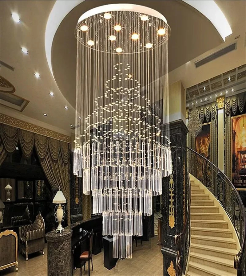 Luxury Ceiling Light Chandelier Crystal Rain Drop Spiral Pendant Lamp Lighting