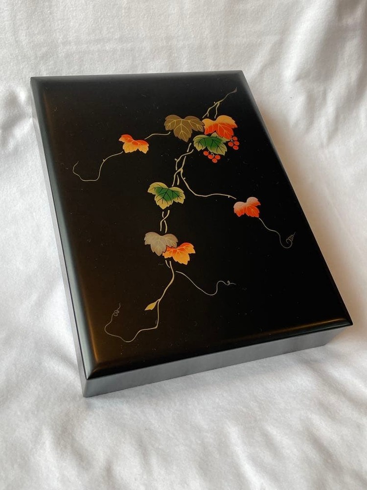 Aizu Lacquerware Book Box with Wild Grape Maki-e Black Japan Traditional Craft