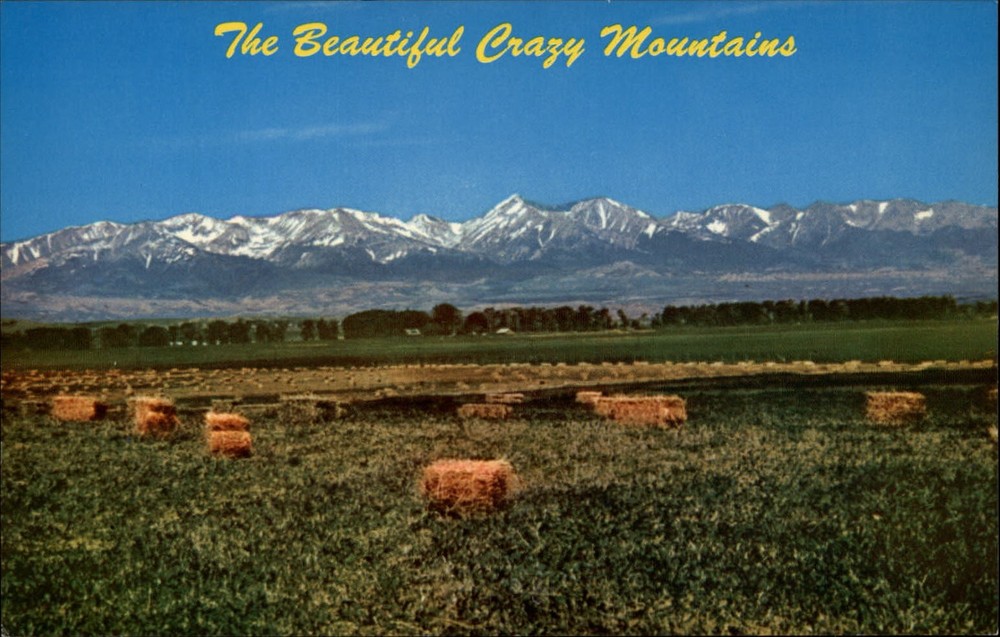 Crazy Mountains ~ bales of hay ~ Montana ~ unused 1960s vintage postcard