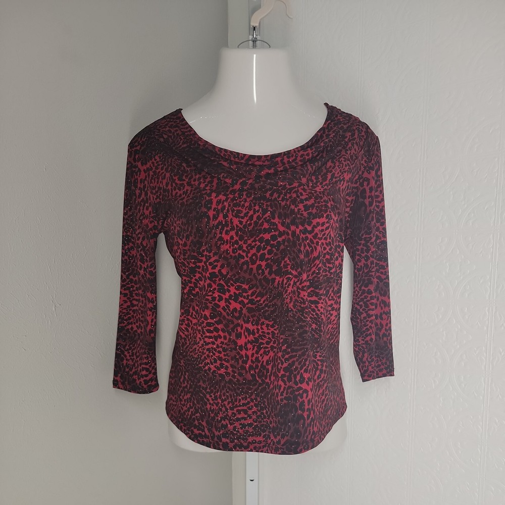 Stephen and Casey Shirt Blouse ~ Sz PM ~ Red and Black ~ 3/4 Sleeve
