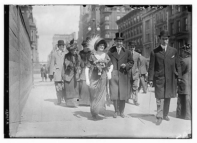 5th Avenue New York City 1911 Easter Parade pedestrians automobiles buildings