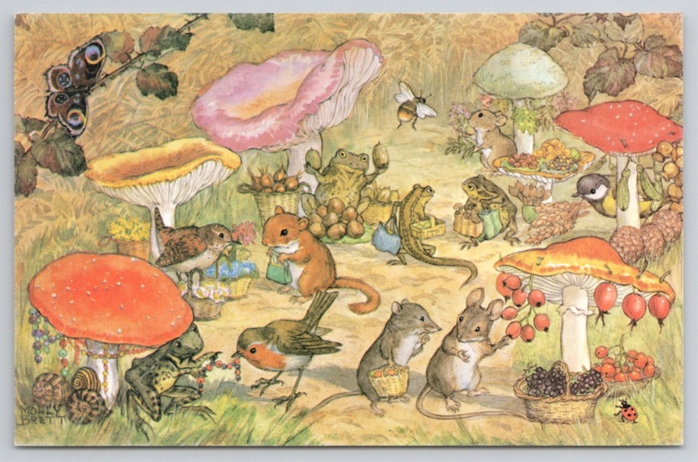 Toadstool Market Molly Brett Artist Anthropomorphic Mouse Medici Postcard AH23
