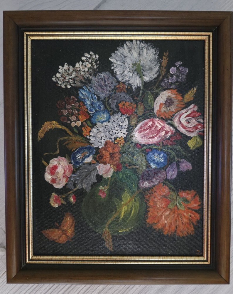 Original Oil Painting Floral In Vase Small Frame Signed. 8x10 Gallery  Wall