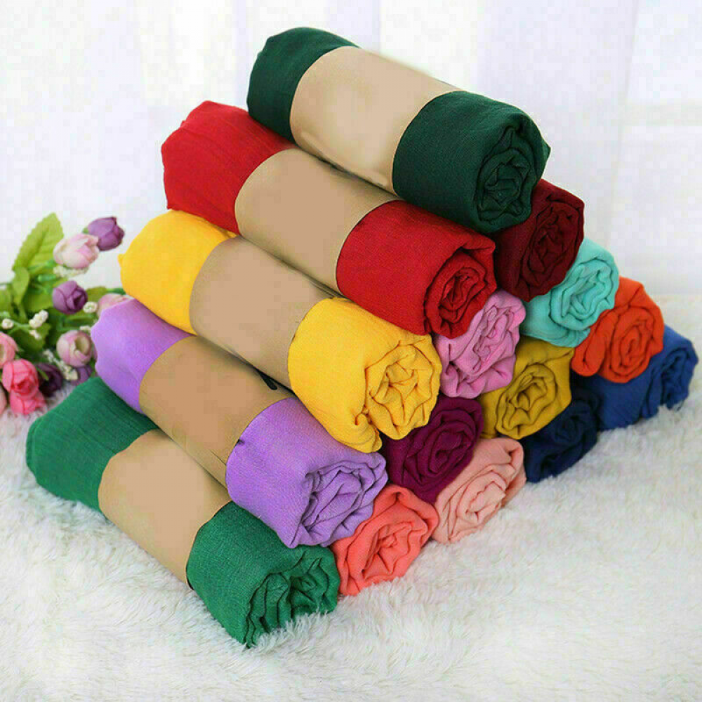 Long Solid Linen Cotton Hijab Scarf for Women Autumn Spring Wrap