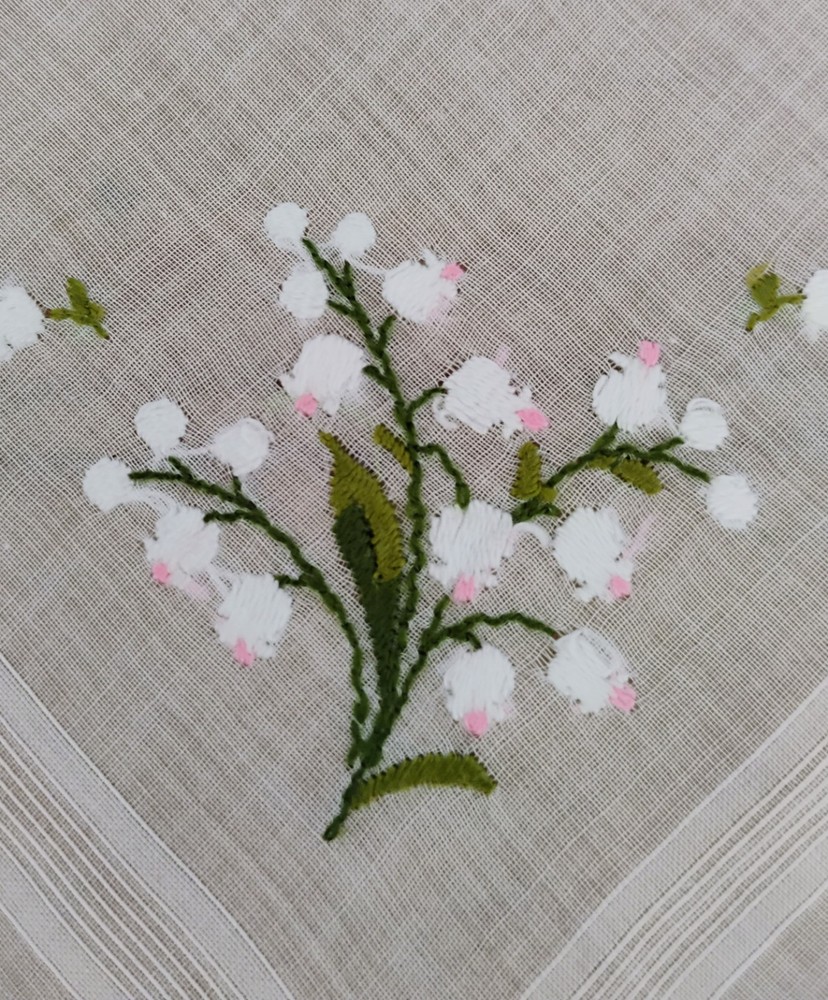 Vgt White Cotton Embroidered Lily-of-the-valley Hankie Handkerchief
