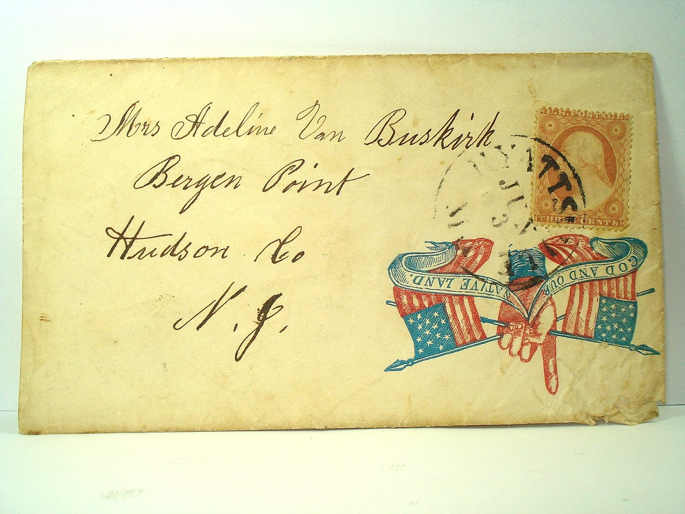 Civil War 21ST NEW JERSEY INFANTRY Patriotic Cover ANDREW & ADELINE VAN BUSKIRK