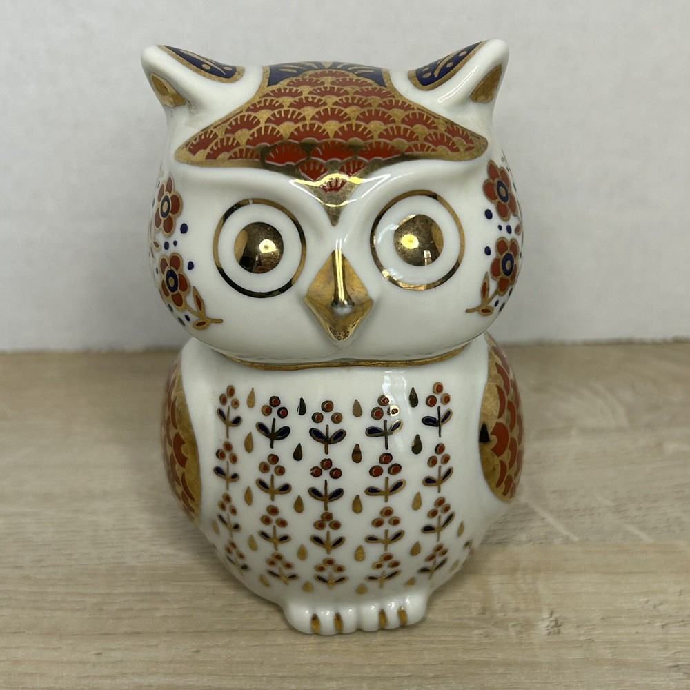 Vintage Imari Porcelain Owl Figurine Floral Gold Gilt 4.25” Made in Japan