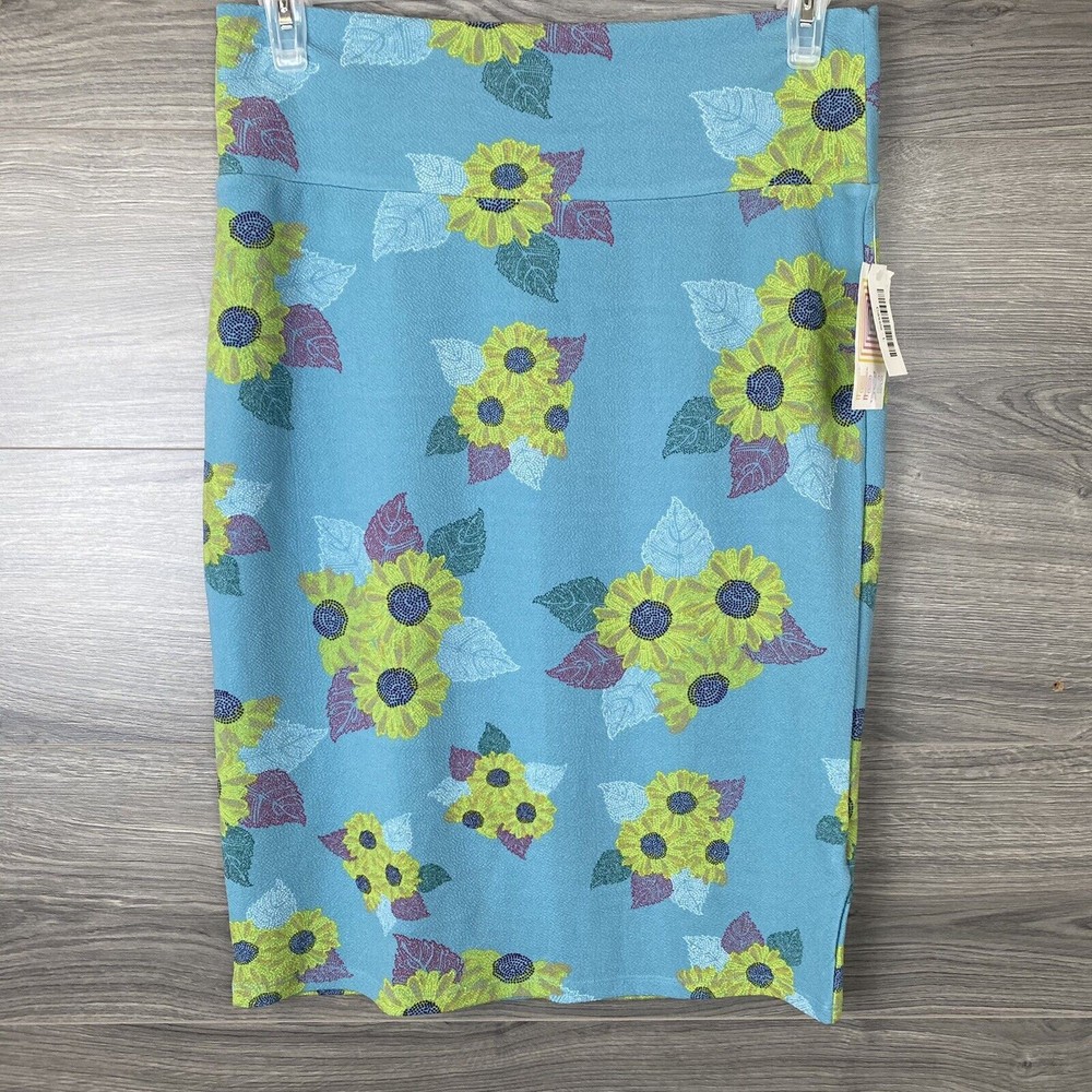 Lularoe Cassie Skirt New Womens Size Large Blue With Flowers