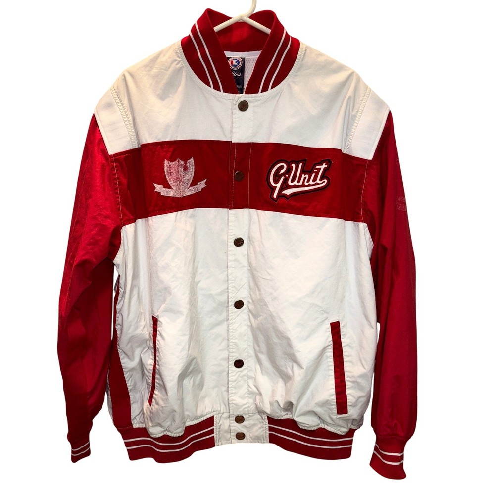 Y2K G-Unit Jacket Mens Large Red White Bomber Snap Button Oversized Vintage