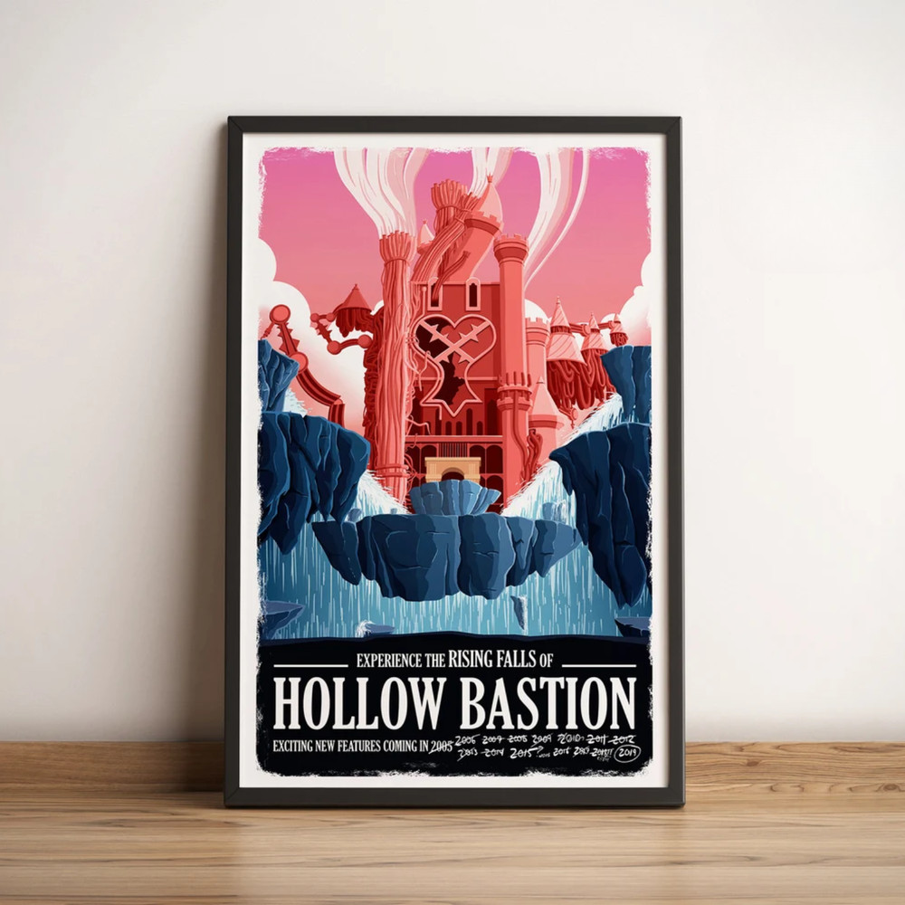 Kingdom Hearts Hollow Bastion Poster Retro Travel Gaming Wall Art Canvas