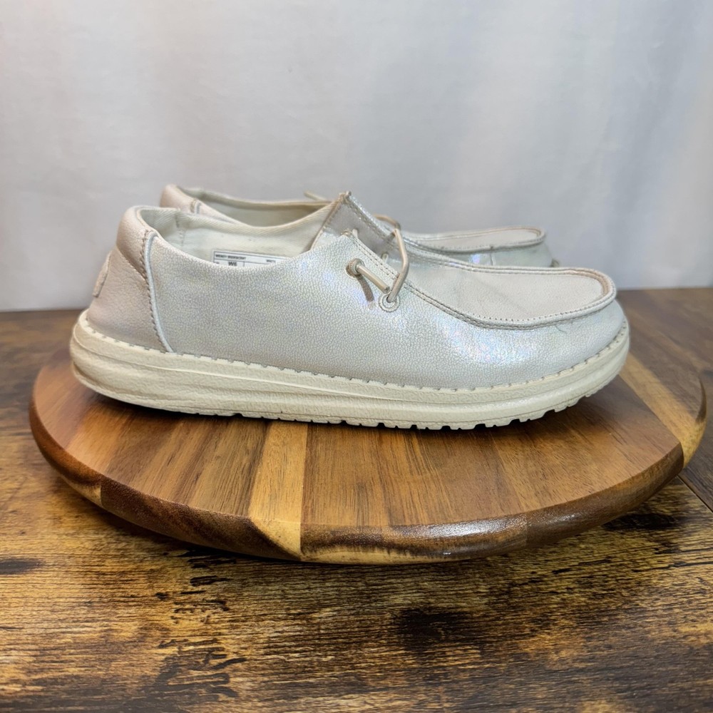 Hey Dude Shoes Womens Size 6 White Wendy Iridescent Casual Slip On 42694-100
