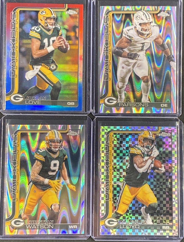 4x Card Green Bay Packers Football Refractor Lot Jordan Love Parsons