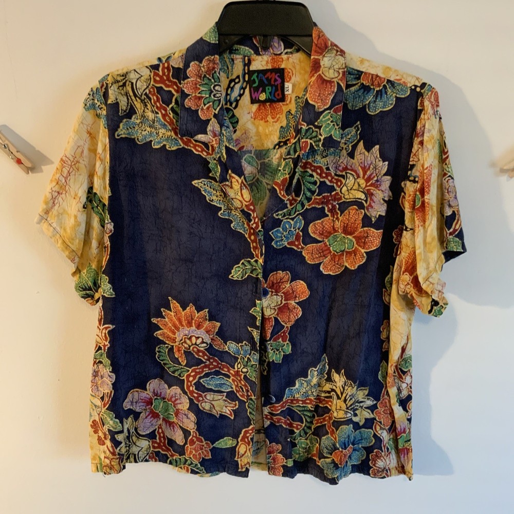 Jams World Blouse Shirt Top XL Colorful Funky Mod Abstract Rayon Hawaii Womens
