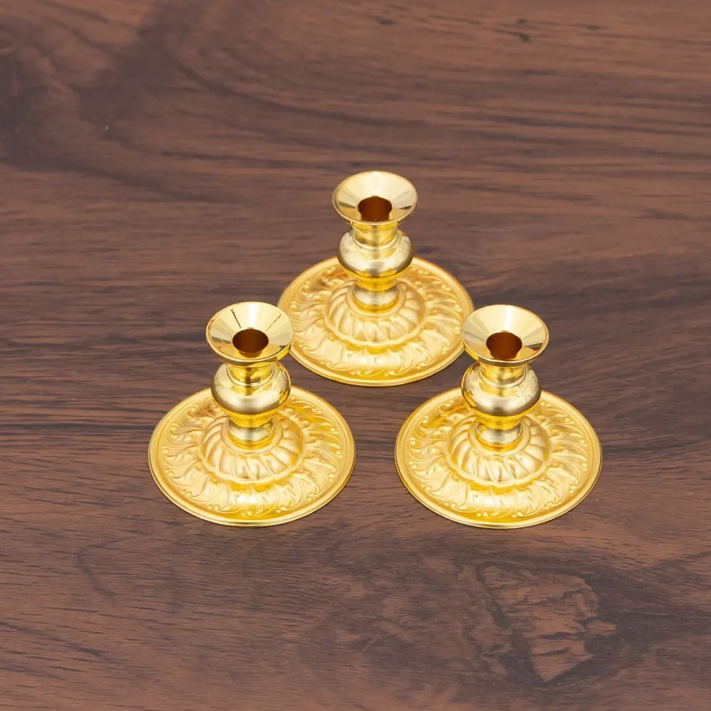3pcs -  Mini 5cm Gold Orthodox Candle Holders Home Altar Decor Religious Gift