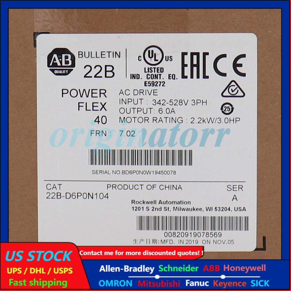 Allen-Bradley 22B-D6P0N104 PowerFlex 40- 2.2 kW 3 HP AC Drive 22BD6P0N104