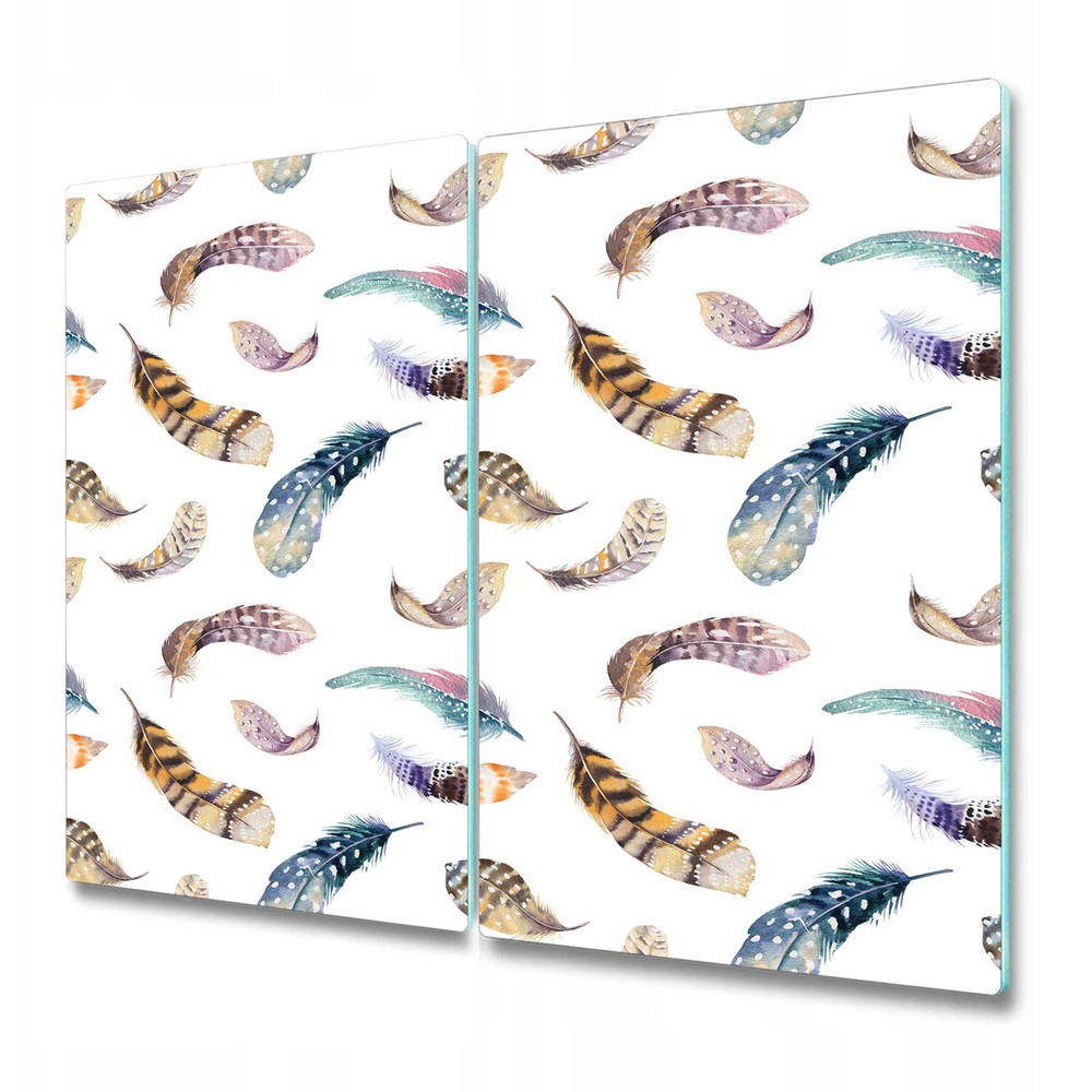 Glass Cutting Board Worktop Saver Feathers brown and blue large 2x30x52