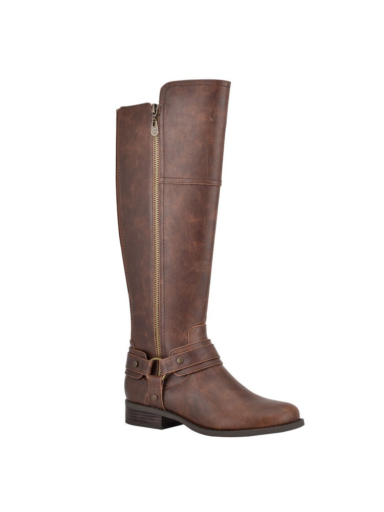 GBG GUESS Womens Brown Flex Back Gold-Tone Harlea Block Heel Riding Boot 7.5 M
