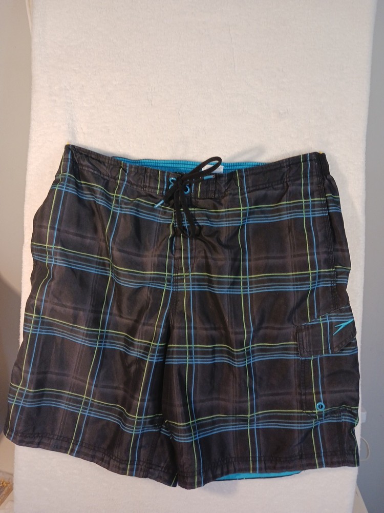 Speedo Man's Shorts Black Blue Polyester Sweem Actiwear Casual Beach Size XL