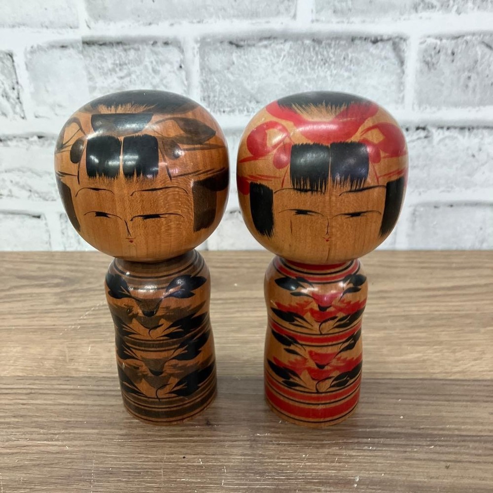 Showa Retro Kokeshi Doll Set of 2 Warm Handcrafted Unique Design 16cm