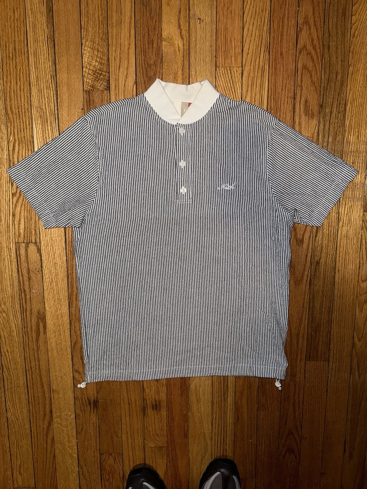 Kith Navy Pinstripe Seersucker Henley Short Sleeve Shirt SS22
