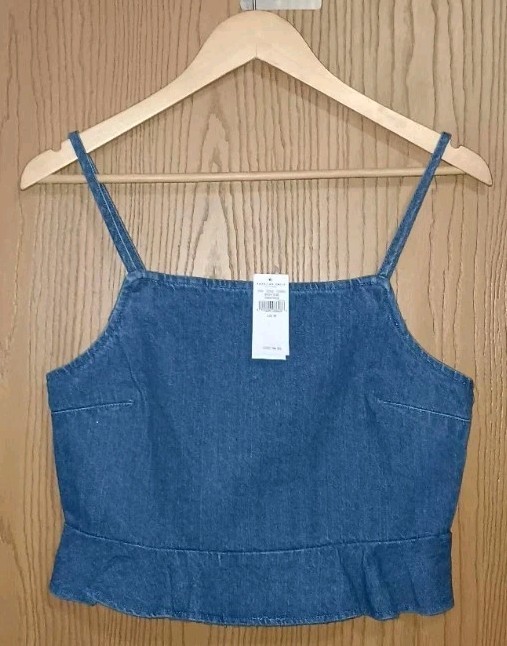 NWT! American Eagle Cropped Denim Tank Top Womens Size Medium Blue Denim Jean...
