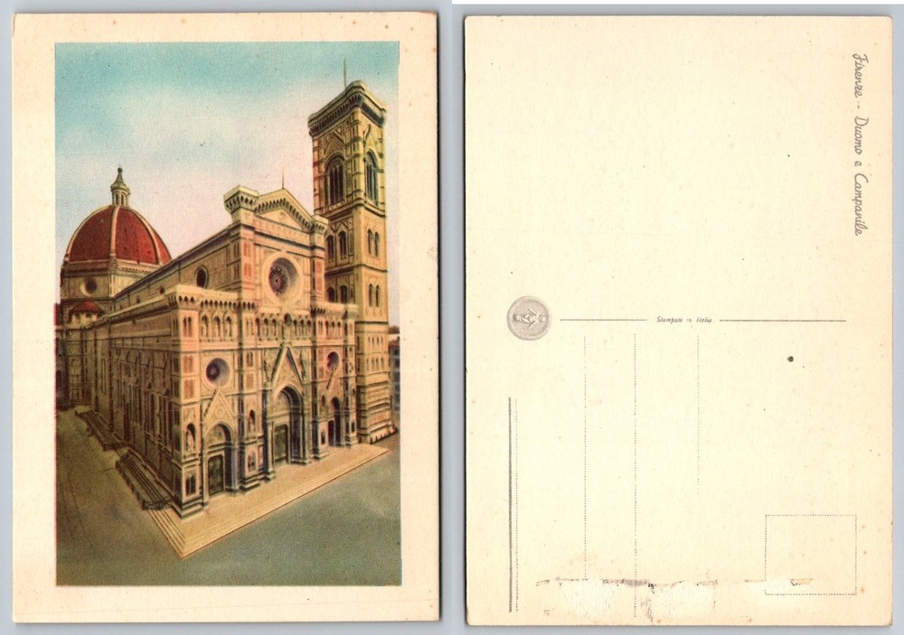 Florence Italy Duomo Cathedral & Campanile Vintage Italian Postcard