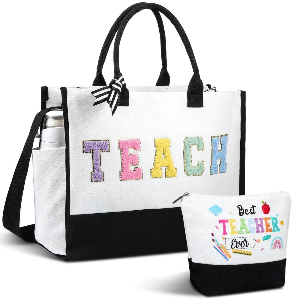 Chenille Letter Canvas Tote Bag Gift for Christmas Teacher Nurse New Mom Birt...