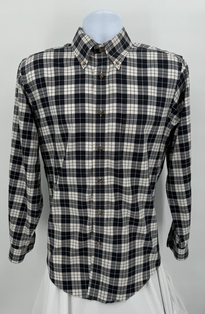 Brooks Brothers Men's Medium Regent Fit Shirt Black Plaid Cotton Button Down L/S