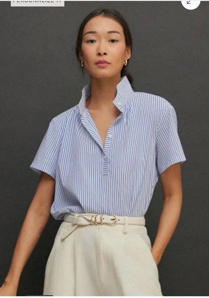 Tuckernuck Blue & White Striped Finn Popover Shirt in Size S