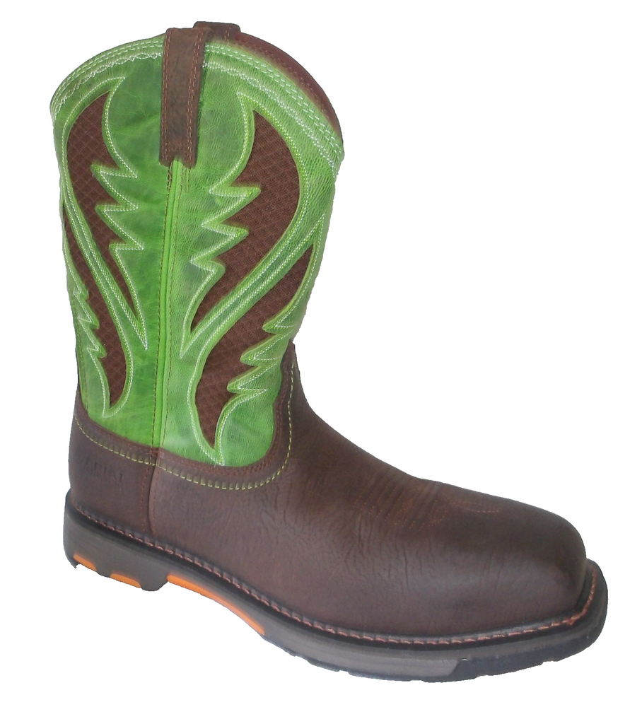 New ARIAT WorkHog VentTEK Composite Toe Brown/Green Leather Work Boots 12 EE