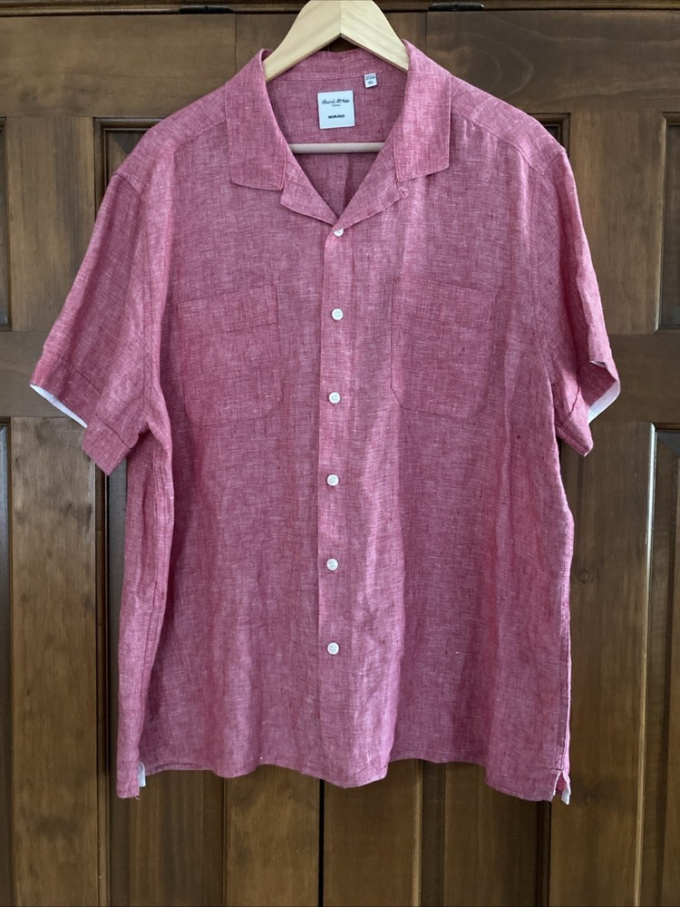 Baird McNutt Murano 100% Linen Mens Size XL Button Up Pink Shirt