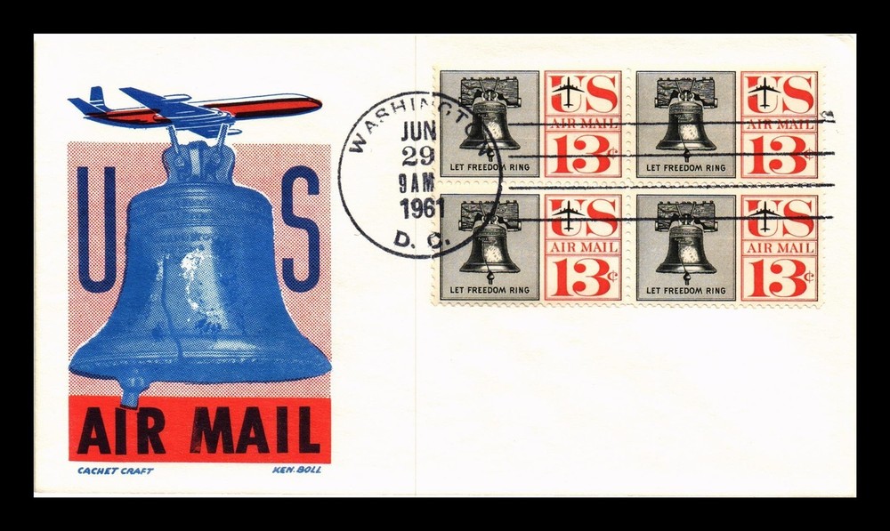 Dr Jim Stamps Us Cover Liberty Bell Air Mail Fdc Block Ken Boll Cachet Craft