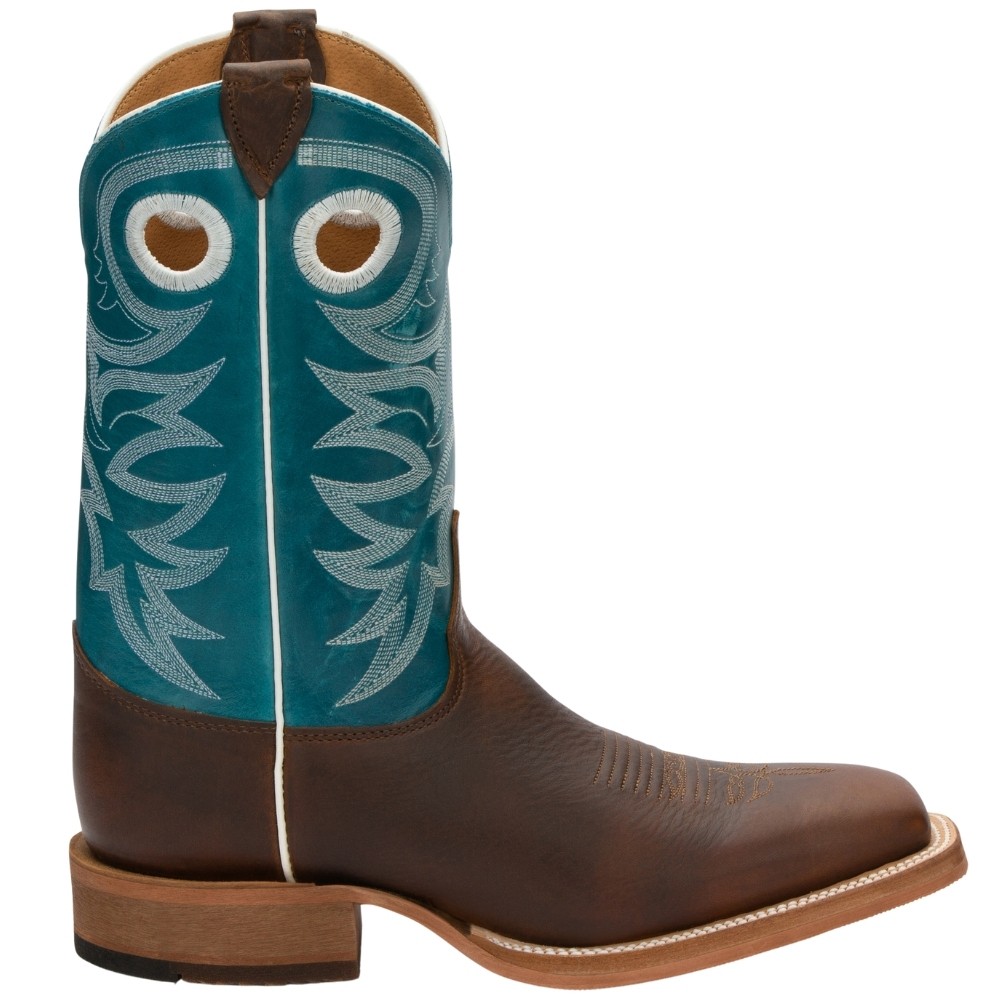 Justin Boots Caddo Embroidered Square Toe Pull On Cowboy Boots for Men in Blue and Brown