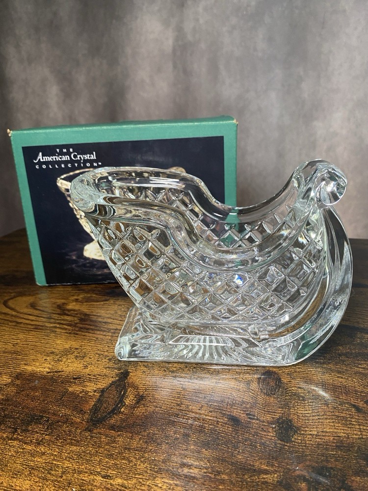 Christmas Crystal Glass Santa Sleigh Sled Heavy 24% Lead Holiday Candy Dish