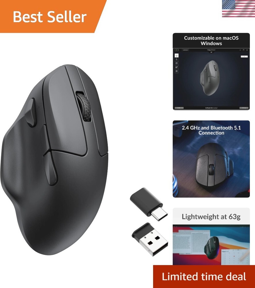 26K DPI Wireless Optical Computer Mouse with 2.4GHz/Bluetooth/Wi-Fi Connectivity