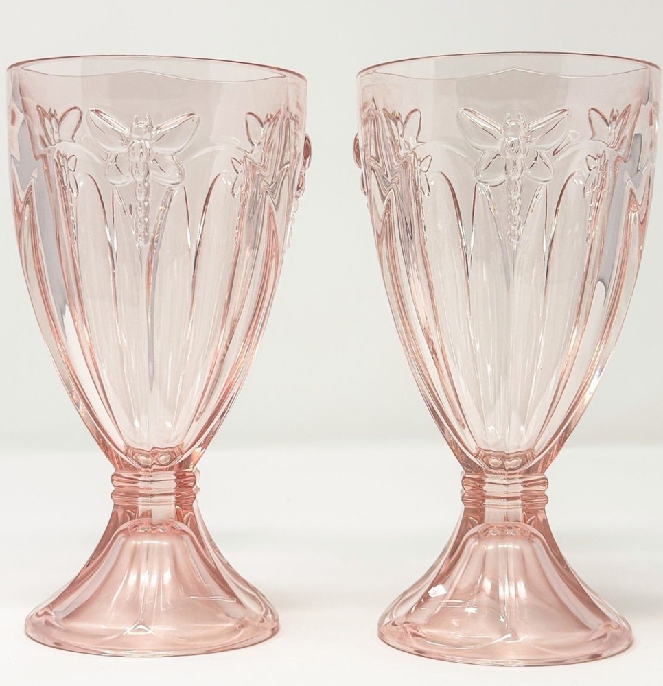 Lenox Butterfly Meadow Dragonfly Pink Wine Goblets Glasses Set of 2