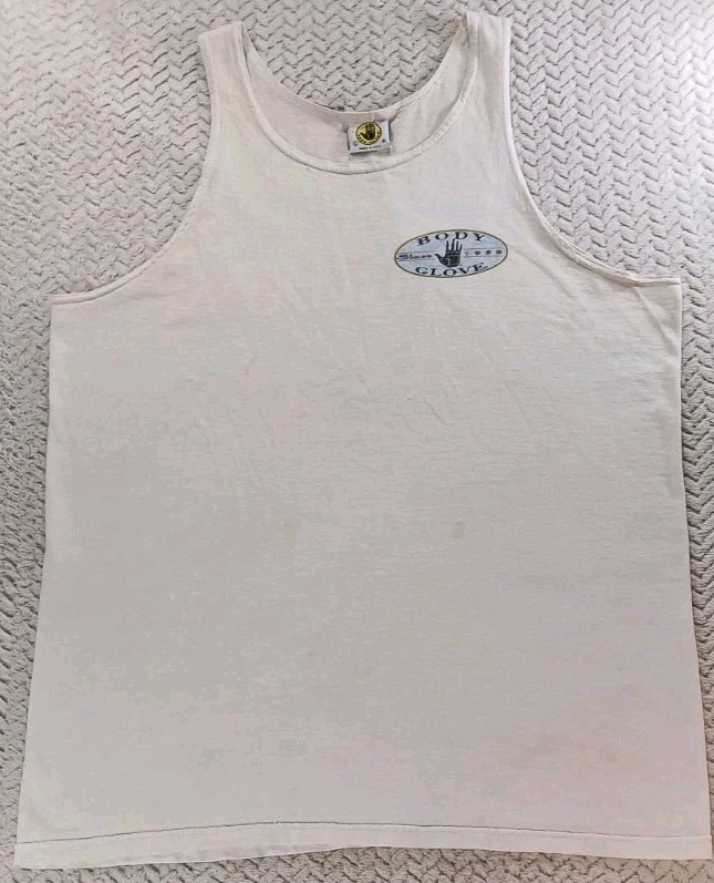 Body Glove Tank Top T-Shirt Mens Large White 90s Beach USA Made - Stained - VTG