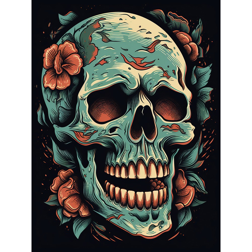 Flowers Skull Old School USA Tattoo Americana 50s Wall Art Poster Print Giant