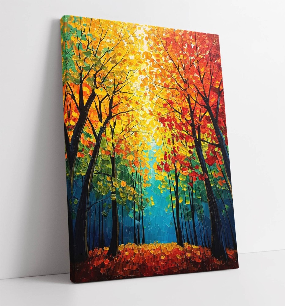 MULTI COLOUR TREE LEAVES FOREST HOME DECOR CANVAS WALL ART PICTURE PRINT