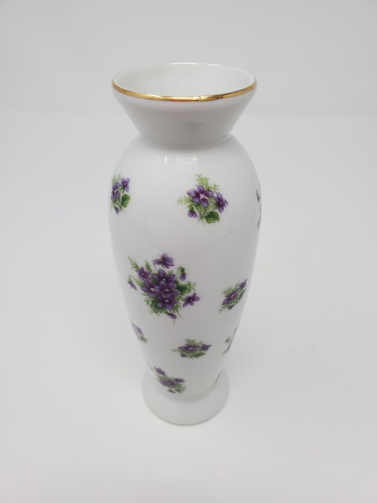 Lefton China Bud Vase Pattern Purple Floral Flowers Gold Rim 1962 Japan 6