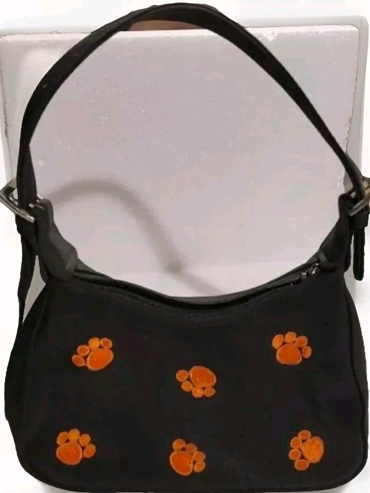 Vintage Tigers Embroidered Paws Black Orange Zipper Clemson Purse Two Zippers