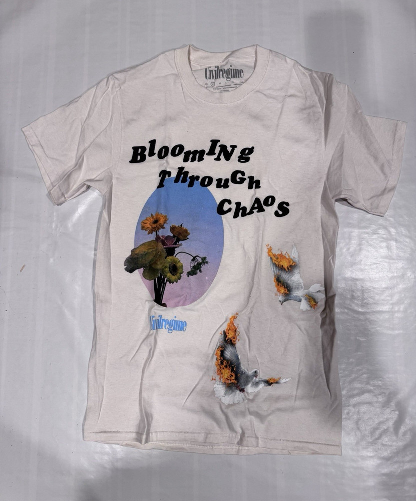 Civil Regime Men's Beige “Blooming Through Chaos” Graphic Crew T-Shirt S