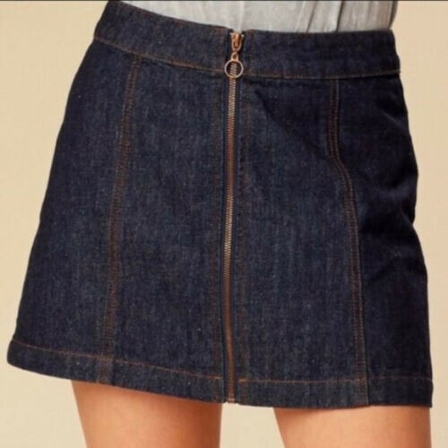 Y2K Altar'd State Jean Mini Skirt Size Small Denim Exposed Front Zipper Vintage